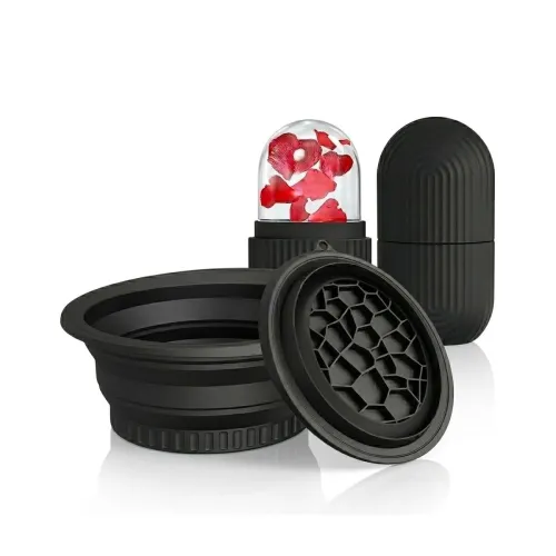 Image of Silicone Collapsible Face Ice Bath Bowl With Ice Roller