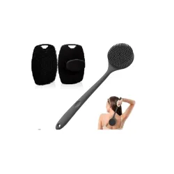 Silicone Back Scrubber & Body Scrubber Combo – Long Handle Shower Brush for Deep Cleaning, Exfoliating & Dirt Removal Soft Scrubber for Men & Women – Lather Boosting, Nourishing Skin Care