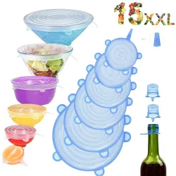 Microwave Safe Silicone Stretch Lids, Reusable Flexible Covers for Bowls, Plates, Cans, Jars, and Mugs - Set of 6 Multic
