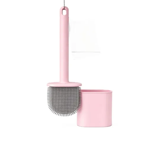 Image of Silicone Toilet Cleaning Brush Bathroom Cleaning Accessories Toilet Brush with Holder Stand Commode Cleaning Brush Close