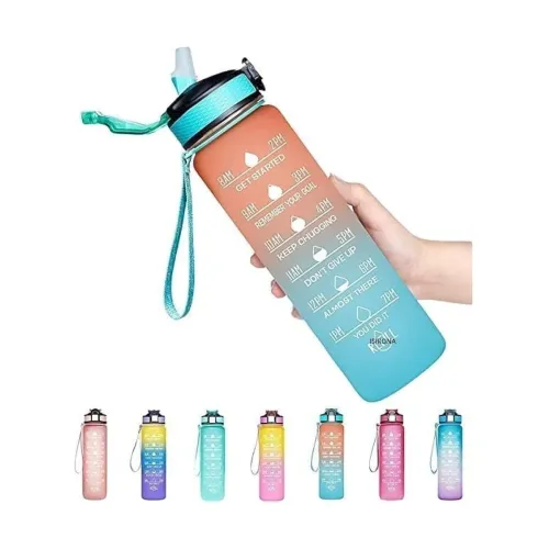 Image of Silicone Water Bottle, 1 Litre Motivational Time Marker