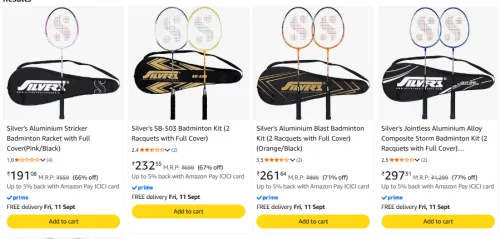 Image of silver badminton upto 77% off starting From ₹191
