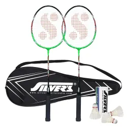 Silvers Aluminium Blast Badminton Kit (2 Racquets  1 Box Feather Shuttlecock )
