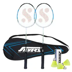 Silvers Aluminium Defender Badminton Kit (2 Racquets with Full Cover, 1 Box Plastic Shuttlecock Pack of 3)(Blue/White)