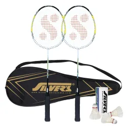 Silver's Aluminium Defender Badminton Kit (2 Racquets with Full Cover, 1 Box Feather Shuttlecock Pack of 3)(Yellow/White)