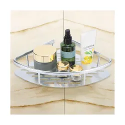 Silver Shower Caddy Storage Basket Bathroom Corner Shelf Wall Mounted Rack 