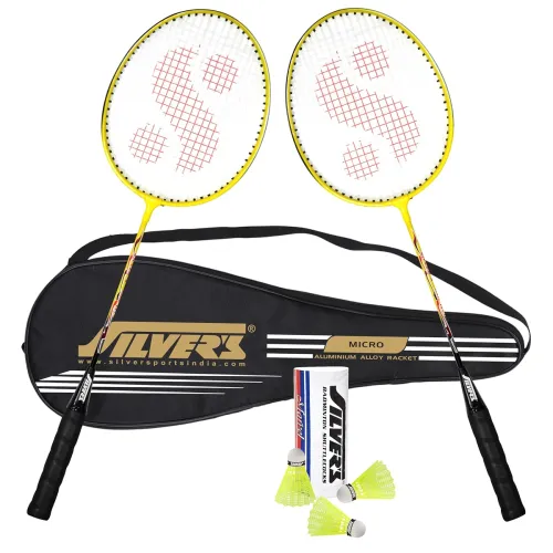 Image of Silver's Aluminium Micro Badminton Kit (2 Racquets with Full Cover, 1 Box Shuttlecock Pack of 3)