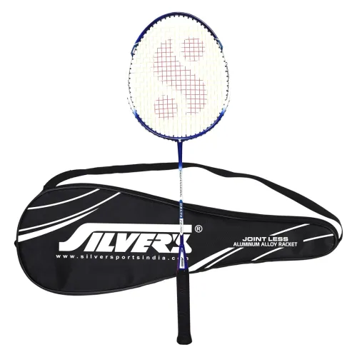 Image of Silver's Jointless Aluminium Alloy Composite Delta Badminton Racket with Full Cover(Blue/White)