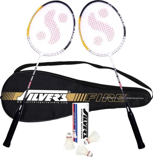 Image of Silvers Fire Badminton Combo – 2 Rackets with Shuttle Pack of 3