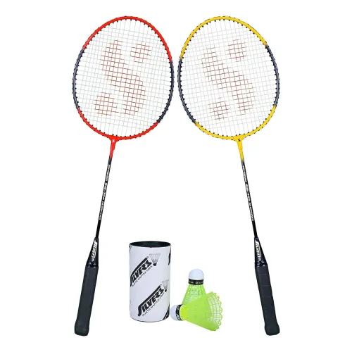 Image of Silver's SB-100 Combo-5 (2 Badminton Rackets + 2 Pcs Plastic Shuttle) Red-Yellow