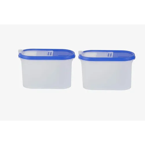 Image of SIMPARTE 1200ml Flip-Top Plastic Container Set of 2 BPA-Free Airtight Stackable Kitchen Storage Boxes with Blue Lid Food