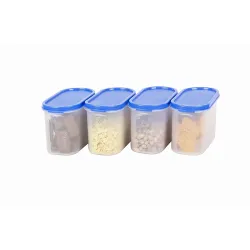 SIMPARTE 1200ml Oval Modular Plastic Container Set of 4 BPA-Free Airtight Stackable Kitchen Storage Boxes with Blue Lids Food Grade Organizer for Pantry Cereals Pulses Flour Snacks Grains Es...