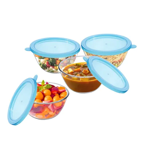Image of SIMPARTE Borosilicate Glass Mixing & Serving Bowl Set of 4, 800ml with Lid | Microwave, Oven, Freezer & Dishwasher Safe 