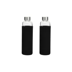 SIMPARTE Borosilicate GlassWater Bottles 500ml with Sleeve - Set of 2