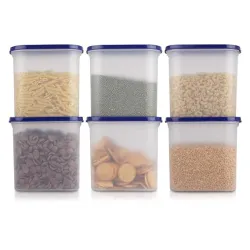 Click to enlarge SIMPARTE Anti-Bacterial Modular Plastic Storage Container Set of 6 – 1800ml – Navy Blue – BPA-Free, Airtight Lid, Leakproof, Stackable Organizer for Pantry, Rice, Grains & Pulses