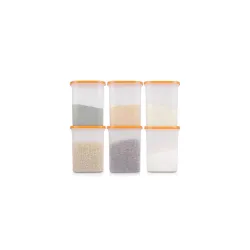 SIMPARTE Anti-Bacterial Modular Plastic Storage Container Set of 6 – 2400ml – Orange – BPA-Free, Airtight Lid, Leakproof, Stackable Organizer for Pantry, Sugar, Flour & Grains