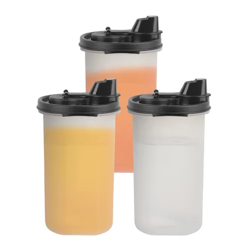 Image of SIMPARTE Set of 3 Black Plastic Oil Dispensers – 585ml Each with Flip-Top Pouring Nozzle | Leak-Proof Oil Pourer & Conta