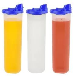 SIMPARTE Set of 3 Blue Plastic Oil Dispensers – 1100ml Each with Flip-Top Pouring Nozzle | Leak-Proof Oil Pourer & Conta