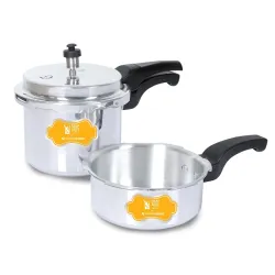 SIMPARTE 3 + 2 Litre Induction Base Aluminium Outer Lid Pressure Cooker Combo Pack, Silver