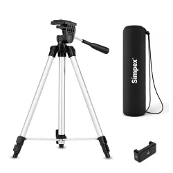 Simpex 333 Aluminium Camera Tripod Stand | Lightweight & Adjustable | Includes Mobile Holder & Carry Bag | Compatible with Smartphones, DSLR, Mirrorless Cameras, GoPro, Photography & Content...