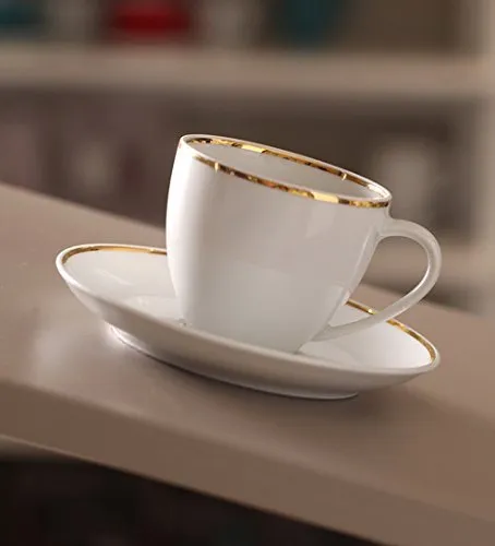 Image of SIMRAN HANDICRAFTS Ivook Tableware Serving Bone China Dotted Tea Coffee Cups Saucer Set - 12 Pcs, White, 180 ML