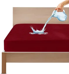 Single Size Waterproof Terry Cotton Mattress Protector (Maroon, 78x48)