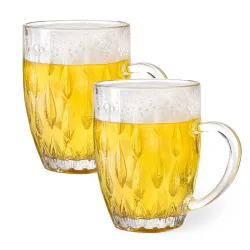 Sipologie Happy Hour Beer Mug 350ml, Set of 2 - Fun and Modern Design for Every Beer Occasion - Ideal for Gifting, Transparent (Wave)