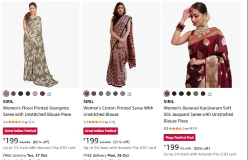 Image of SIRIL Fabulous Ethnic Saree at minimum 85% Discount