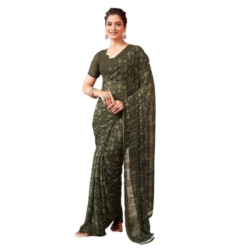Image of SIRIL Women's Georgette Printed Saree With Blouse Piece