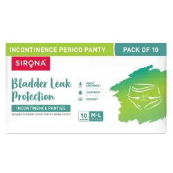 Sirona Incontinence Panties for Girls & Women |M-L (28-26 Inch) | Pack of 10 | Bladder Leak Protection | 360° Coverage for Stress Free Periods | Rash Free | Super Absorbent with Comfortable....