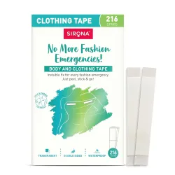 Sirona Invisible Double-Sided Body & Clothing Fashion Tape for Women - 216 Strips (Pack of 1) | Strong Adhesive - Skin & Fabric Friendly, Sweat Resistant, Transparent & Waterproof