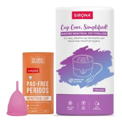 Sirona Reusable Menstrual Cup for Women (Medium) with Electric Steam Sterilizer - Pack of 2 
