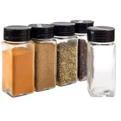 SITOVI Glass Spice Jars with Dual Sifter Cap, 120ml Square Container, Set for Salt, Pepper, Masala Storage (6)