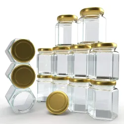 SITOVI Hexagon Glass Jar & Container, 250 ml (Pack of 6)