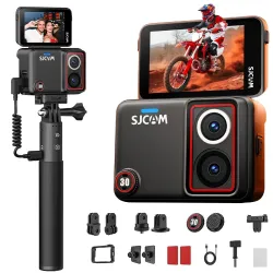 SJCAM SJ30 8K Action Camera with Dual Lens 7H Battery Handle,Low Light Camera,2.51” Flip Touch Screen
