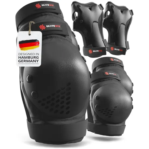 Image of SKATEWIZ Knee and Elbow Pads Adult - Skating Protective Gear Adult, - Smash - Size L Black - Skateboard Pads, Roller Ska