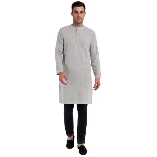 Image of SKAVIJ Men's Handmade Long Cotton Kurta Casual Shirt Regular Fit
