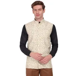 SKAVIJ Mens Indian Dupion Silk Sleeve Nehru Jacket Waistcoat