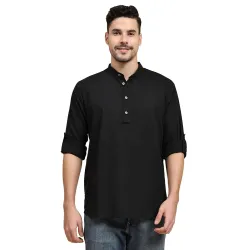 SKAVIJ Men Solid Cotton Henley Kurta Shirt