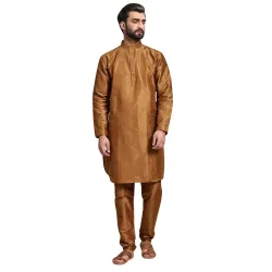 SKAVIJ Mens Art Silk Solid Kurta Pyjama Set