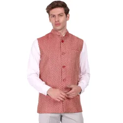 SKAVIJ Mens Indian Dupion Silk Sleeve Less Festive Nehru Jacket