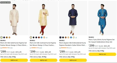 Image of SKAVIJ Men's Kurta Pajama Set From ₹299