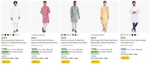 Image of SKAVIJ Men's Kurta Set at minimum 80% Discount