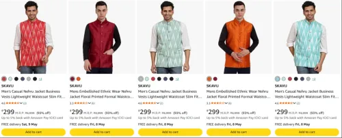 Image of SKAVIJ Men's Nehru Jacket at minimum 90% Discount