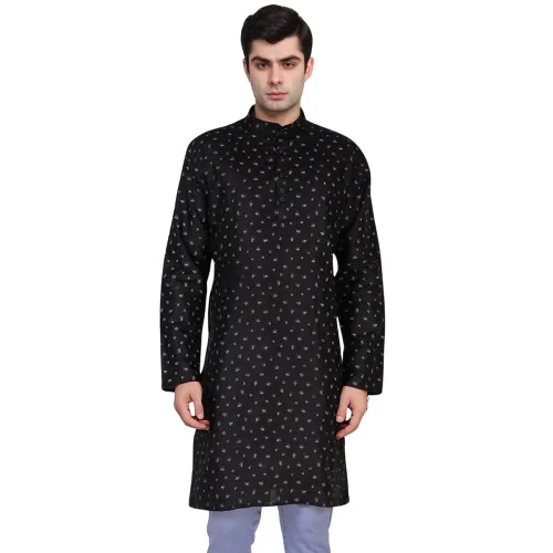 Image of SKAVIJ Mens Cotton Long Sleeve Tunic Printed Kurta