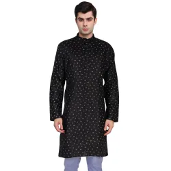 SKAVIJ Mens Cotton Long Sleeve Tunic Printed Kurta