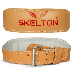 Skelton Weight Lifting Gym Belt-Medium | Leather Gym Belt for Workout with Padded Back Support | Dead Lift Belt | (L, Brown)