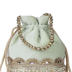 SKIMMER Embroidered Pearls Beaded Mirror Work Potli Clutches