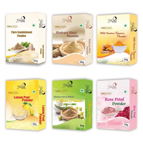Image of Skin Care Combo Pack - 6 Organic Powders (Sandalwood, Rose Petal, Multani Mitti, Kasturi Turmeric, Lemon Peel & Amla), 3
