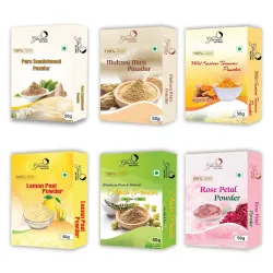 Skin Care Combo Pack - 6 Organic Powders (Sandalwood, Rose Petal, Multani Mitti, Kasturi Turmeric, Lemon Peel & Amla), 3